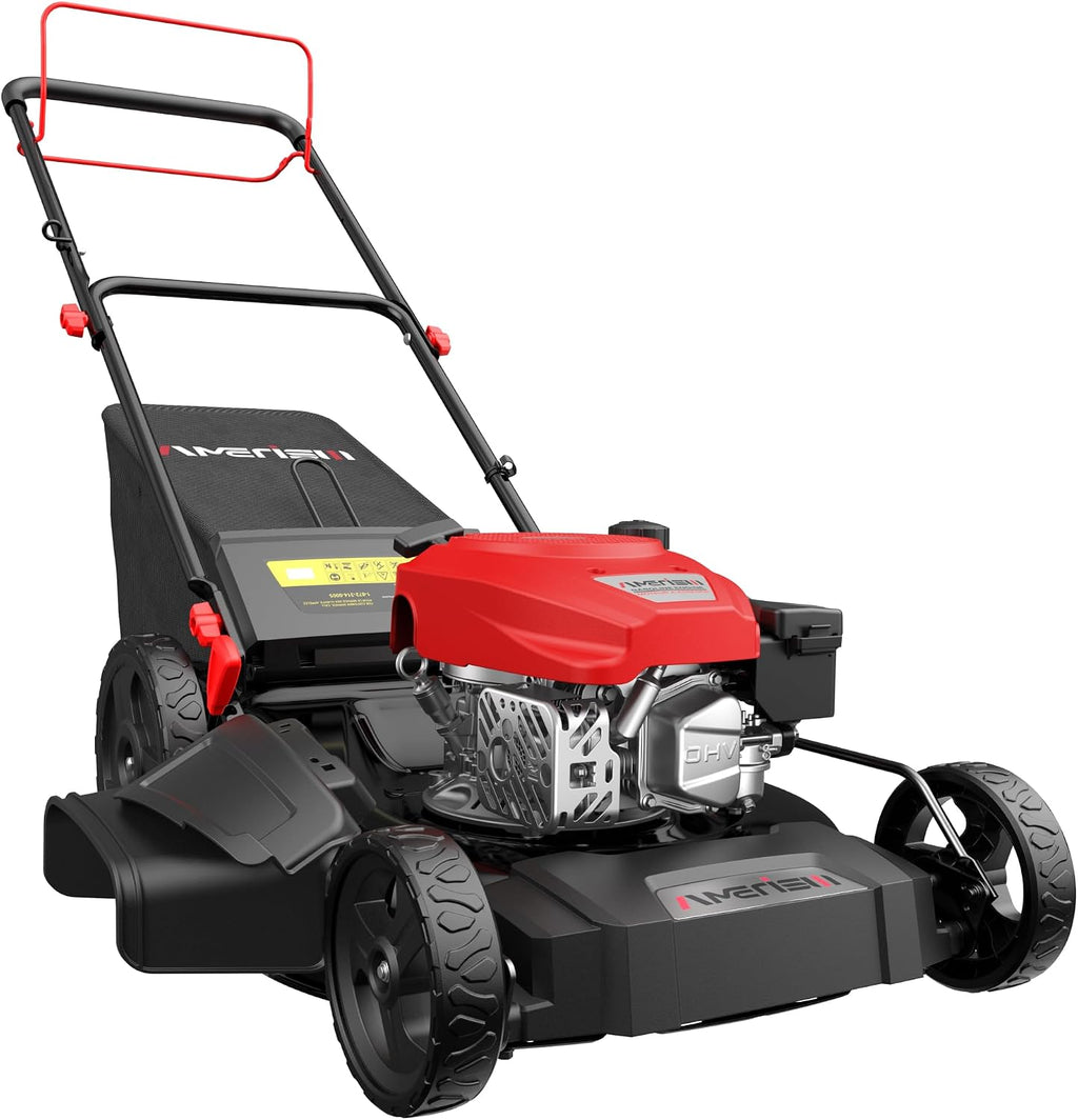 AMERISUN Gas Lawn Mower, 170cc OHV Engine with Forced Air Cooling, 21' Steel Deck, 3-in-1 Mulching/Bagging/Side Discharge, 6 Cutting Heights, 1.4-Bushel Grass Catcher, Self-Propelled