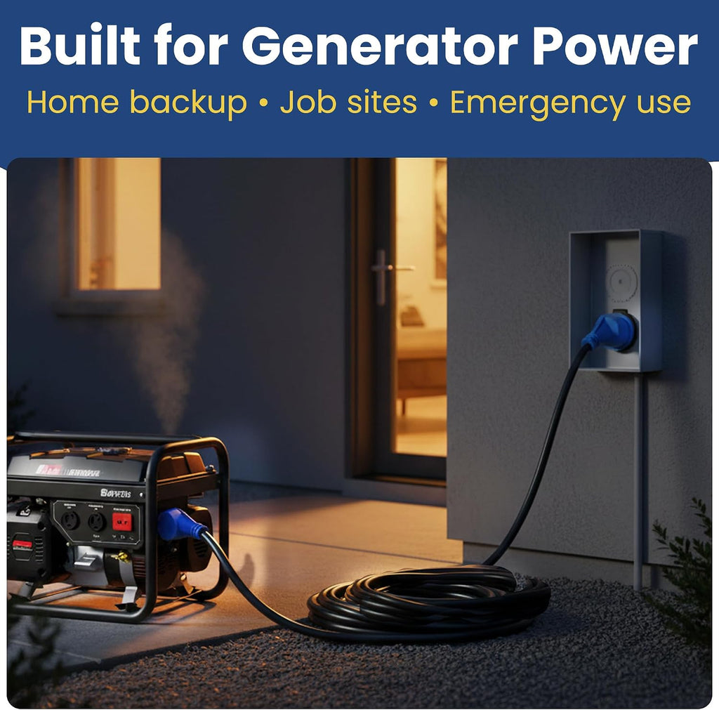 Amp Up 30 Amp Generator Cord, 75ft Heavy Duty NEMA 30amp Generator Power Cord/ 3 Prong Extension Cable with TT-30 Molded Ends, Stow 3C Cable, and UL Listed from US Company
