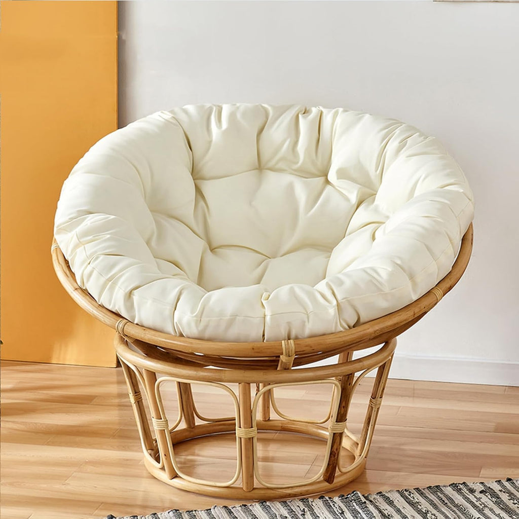 Papasan Round Chair Cushion, Rattan Egg Chair Hanging Mattress, Waterproof Round Papasan Cushion for Hanging Egg Chair, Folding Garden Sofa, Tatami Mat, Patio Garden Swing Chair Cushion(White,150x150c