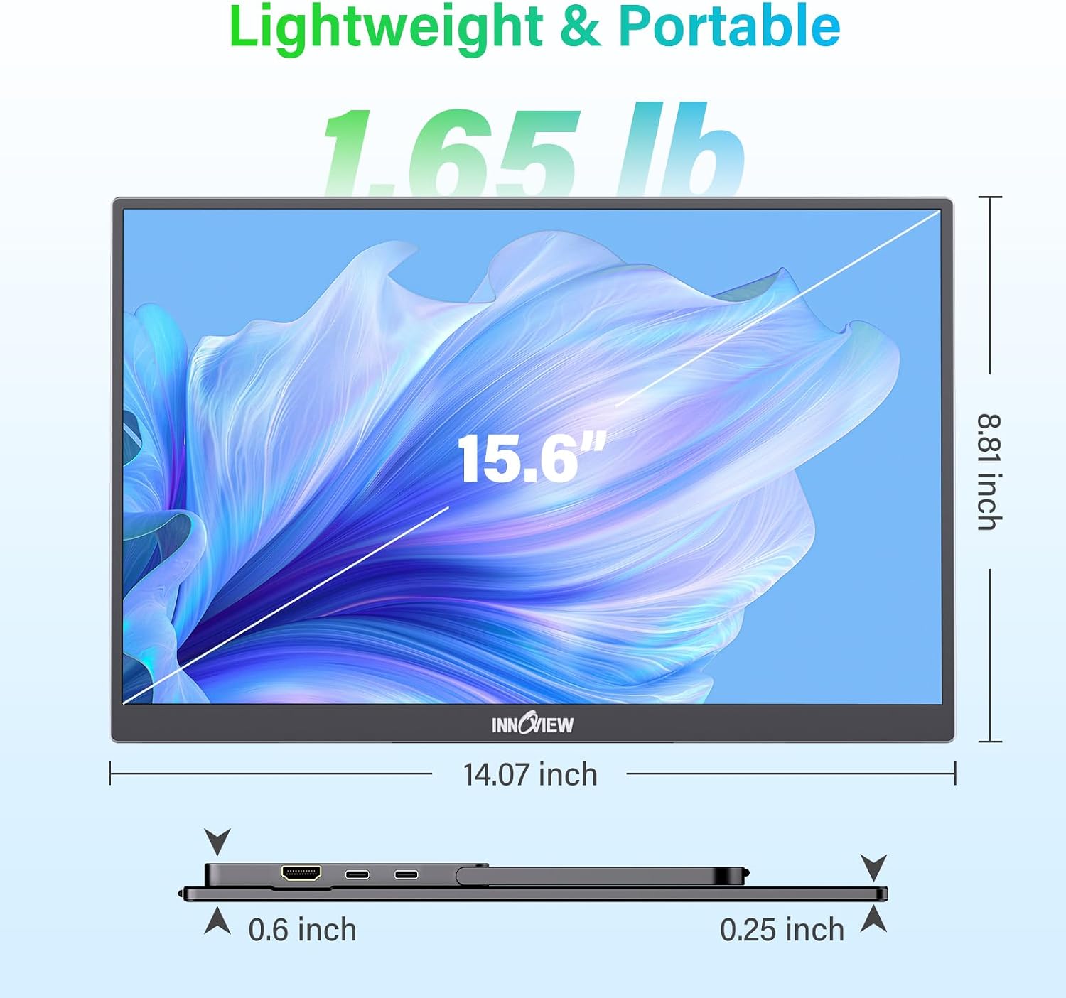 InnoView 2K Portable Monitor 15.6' QHD 100% sRGB, Built-in 180° Adjustable Stand Travel Monitor USB C Standard HDMI Ultra-Slim Portable Monitor for Laptop MacBook Phone PS Xbox Switch