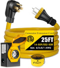 50 Amp Generator Cord with Pre-Drilled Power Inlet Box, Real Heavy Duty STW 6/3+8/1 AWG,125V/250V NEMA 14-50P to SS2-50R Generator Extension Cord with Extra Hose Storage Bag,ETL Listed (25FT)