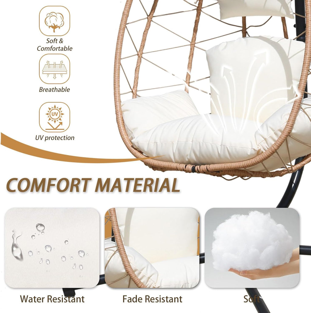 Hanging Egg Chair with Stand Indoor Swinging Chair Outdoor Hammock Egg Chair for Patio, Bedroom, Garden and Balcony (Milky White, Small)