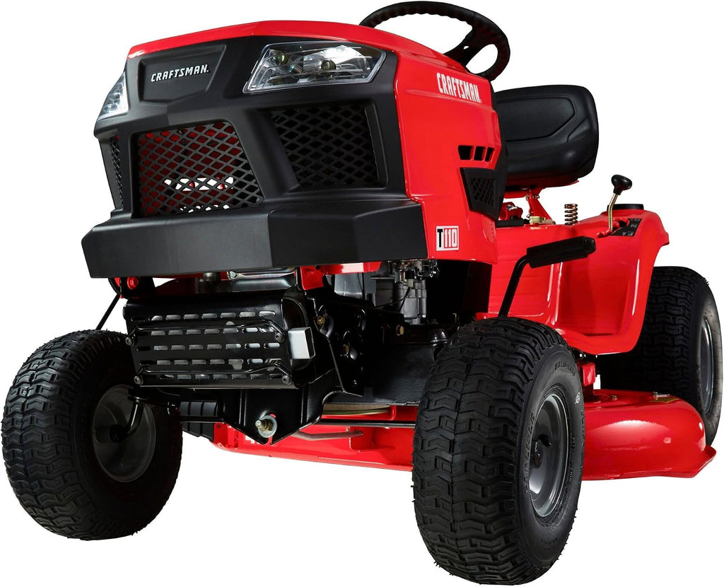 CRAFTSMAN 42' Gas Riding Lawn Mower with 17.5 HP* Briggs and Stratton Single-Cylinder Engine, Gas Lawn Tractor with 7-Speed Transmission, Red/Black (13AN77XSA93)