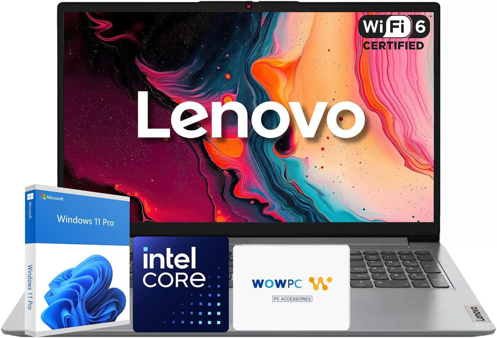 Lenovo Laptop | Intel Core | 15.6 Anti-Glare Screen | 1 Year Office 365 | 12GB RAM | 256GB SSD + 128GB eMMC | 1TB Cloud Storage | 11HR Battery | Windows 11 Pro | Wi-Fi 6 | WOWPC Recovery USB