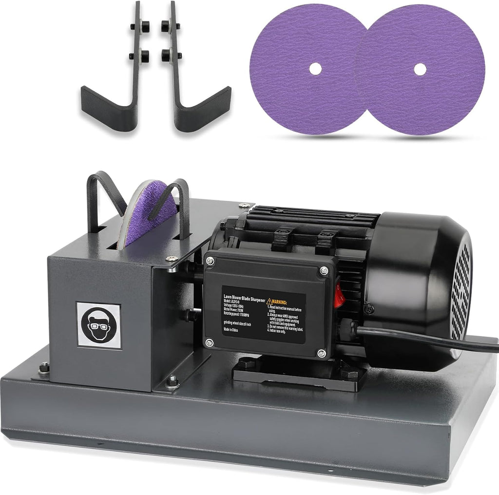Lawn Mower Blade Sharpener, 2/3HP 500W Mower Grinder with 7 Inch Ceramic Grinding Wheel and 1 Pair 60 Grit Sandpaper & 40° Bracket for High/Low Lift, Gator & Flat Blades Sharpen