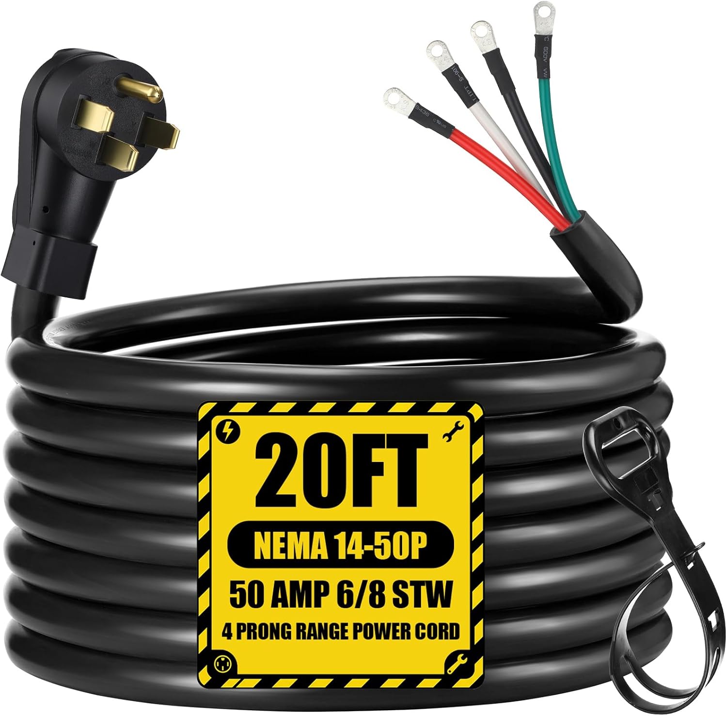 Kanayu 20 FT 6/8 AWG 50 Amp 4 Prong Replacement RV Power Cord Compatible with NEMA 14-50p to 4-Wire, Compatible with EV Plug/J1772 Connector, 6/3+8/1 AWG STW, Etl Listed