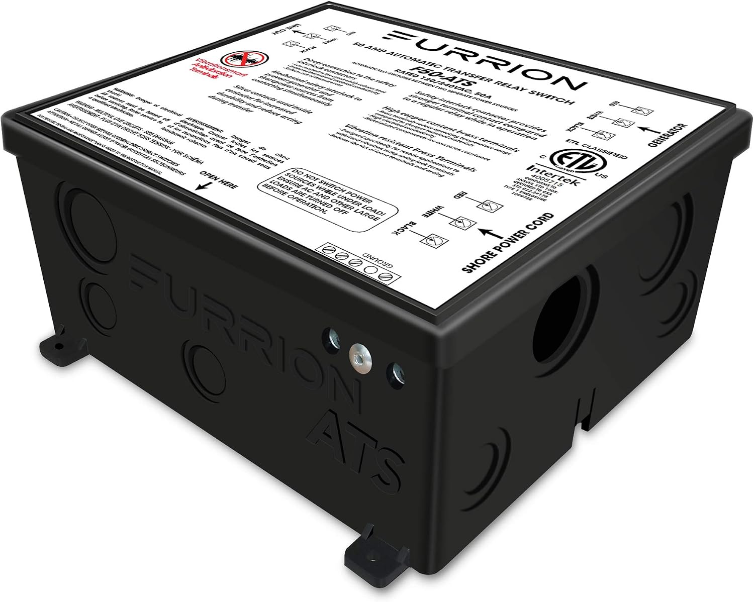 Furrion 50 Amp Automatic Transfer Switch for RV to changeover input between 125/250Volt AC power sources. With Vibrationsmart & Climatesmart Technology- F50-ATS , Black