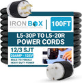 IronBox Electric NEMA L5-30P to L5-20R Plug Adapter Power Cord - 20A,125V,12/3 SJT - UL Listed Power Cable - Heavy Duty Extension Cord for Generator, Data Centers, Outdoor & More (100ft, Custom Built)