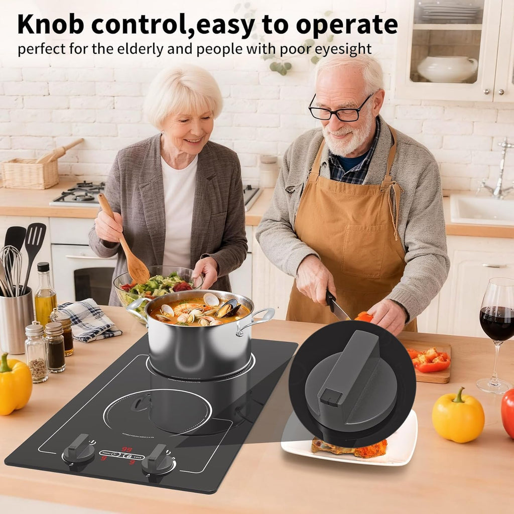 VBGK 2 burner Induction cooktop,110V 2300W double burner hot plate with LED Touch Screen, 9 Power Levels, Kids Lock & Timer, Overheat Protection, knob and touch control Double Induction Cooktop