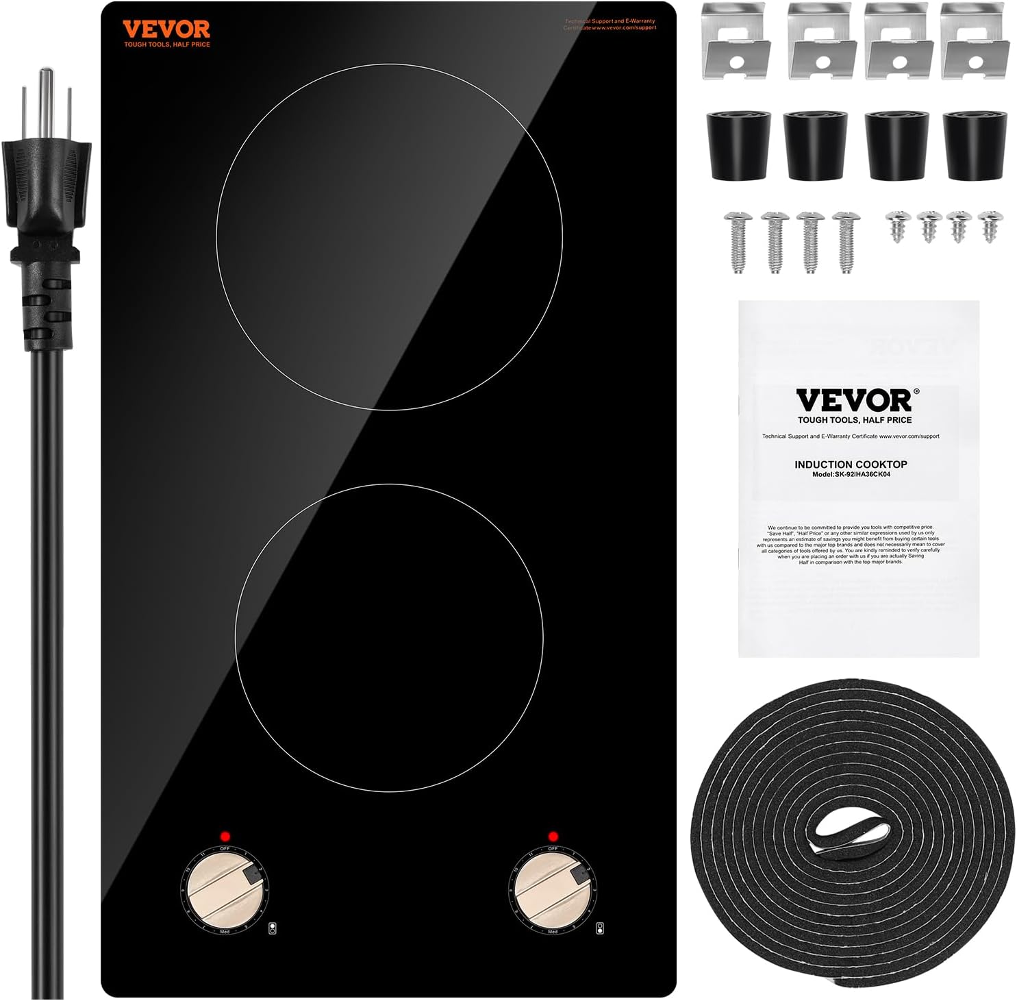 VEVOR Induction Cooktop, 1800W Electric Countertop Burner, 2 Burner Knob Control Stove, Built-in Induction Cooktop with 12 Temperature Settings, Glass Surface, Auto Shut-Off