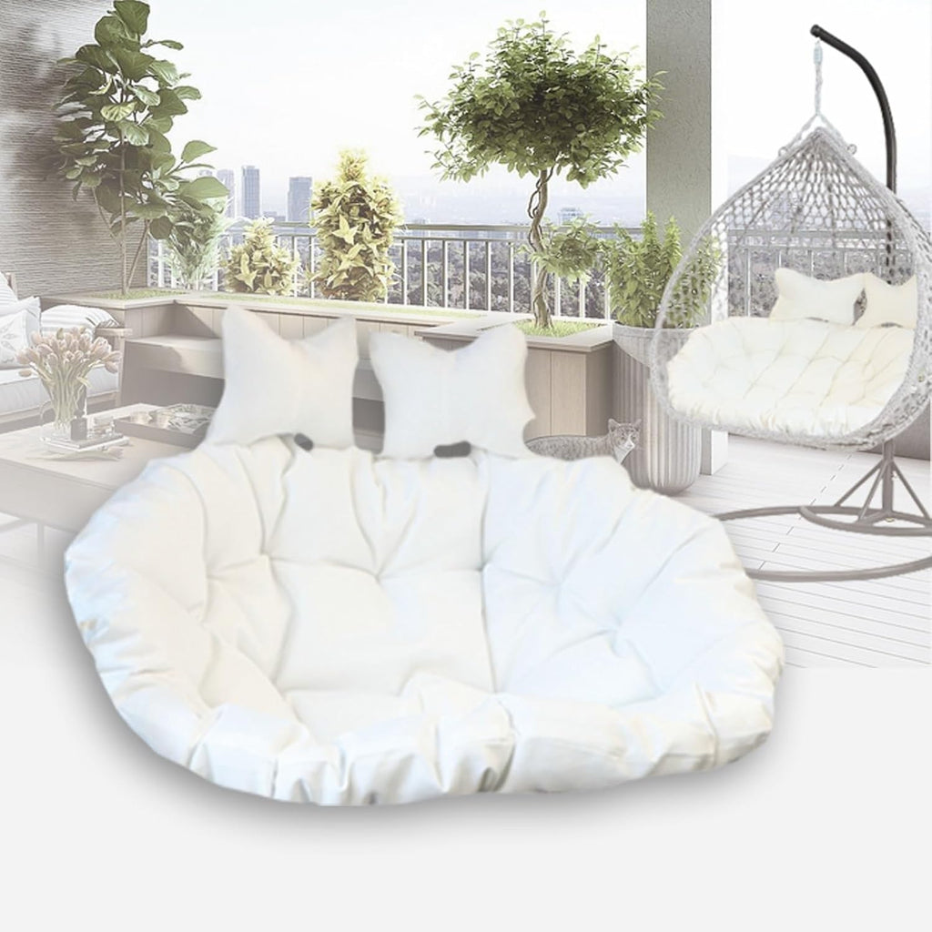 Double People Swing Chair Cushion, Washable Hanging Egg Chair Replacement Cushions, 2 Seater Waterproof Hanging Hammock Chair Seat Pads with 2 Detachable Pillow for Outdoor & Indoor, White