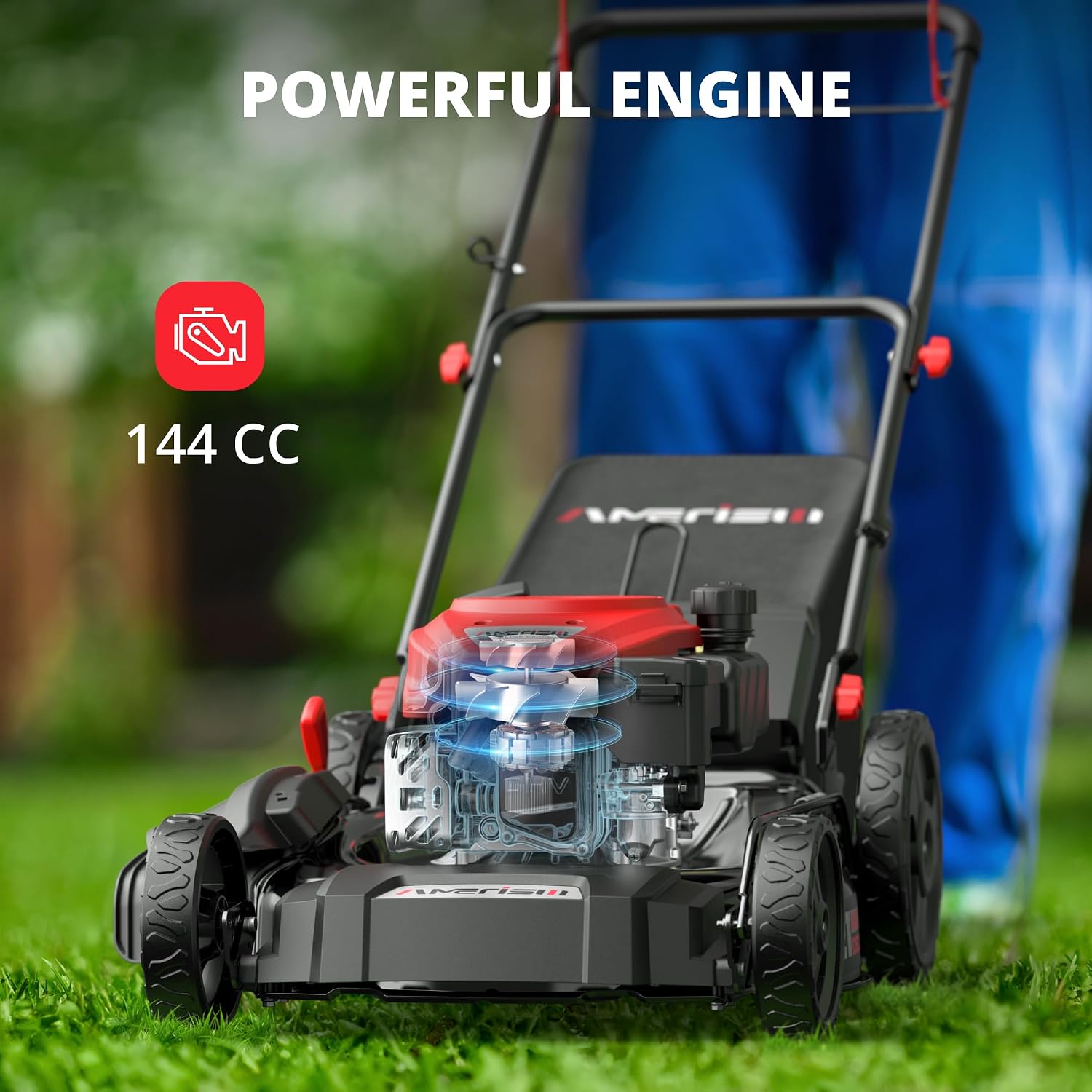 21' Gas Push Lawn Mower, Rugged Steel Deck, 3-in-1 Versatile Mower, 144cc OHV Engine, 6-Level Height Adjustment, Large Grass Collector, Easy Maneuverability for Home & Garden