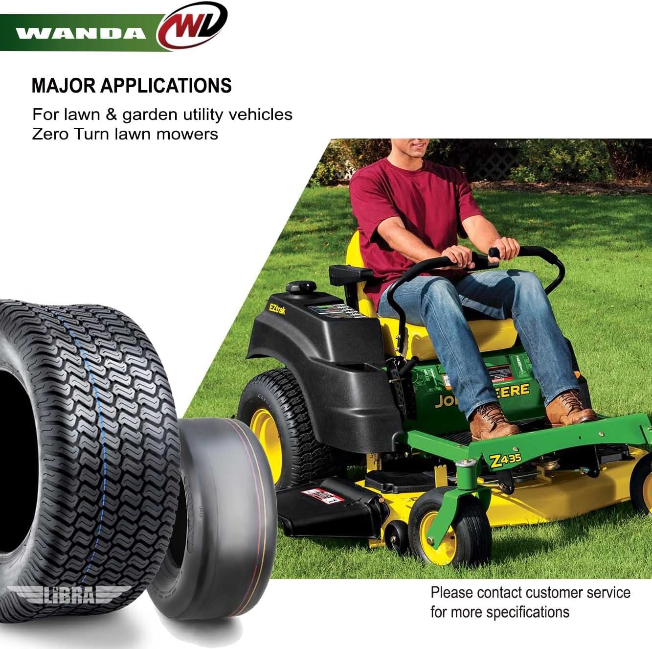 WANDA Set 4 Zero-Turn Lawn Mower Turf Tires 11x4-5 Front & 20x8-10 Rear /4PR -13204/13039