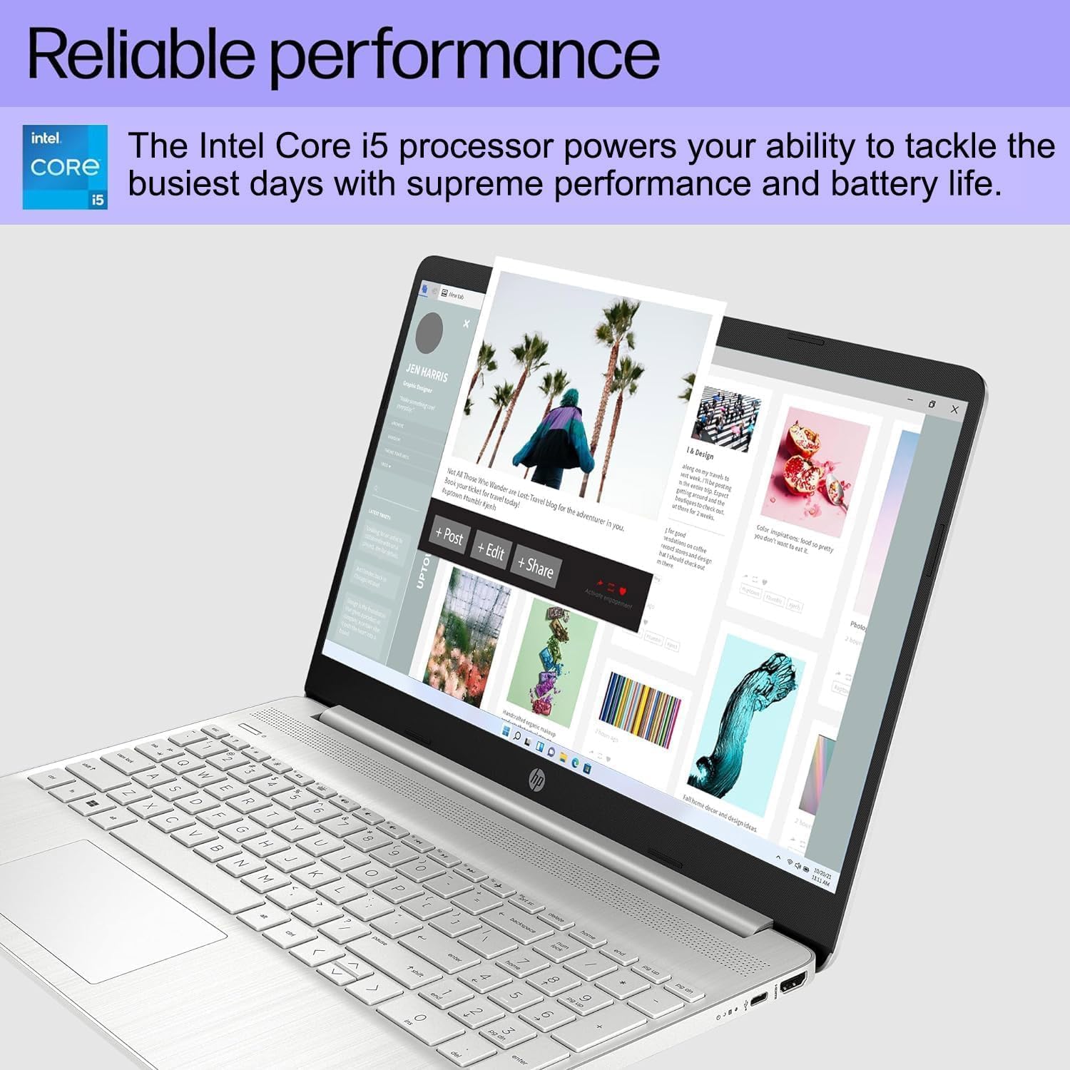 HP 15 inch Laptop, FHD Non-Touch Display, Intel Core i5, 8GB RAM, 256GB PCIe SSD, Intel UHD Graphics, Windows 11 Home, Natural Silver, 15-dy2795wm