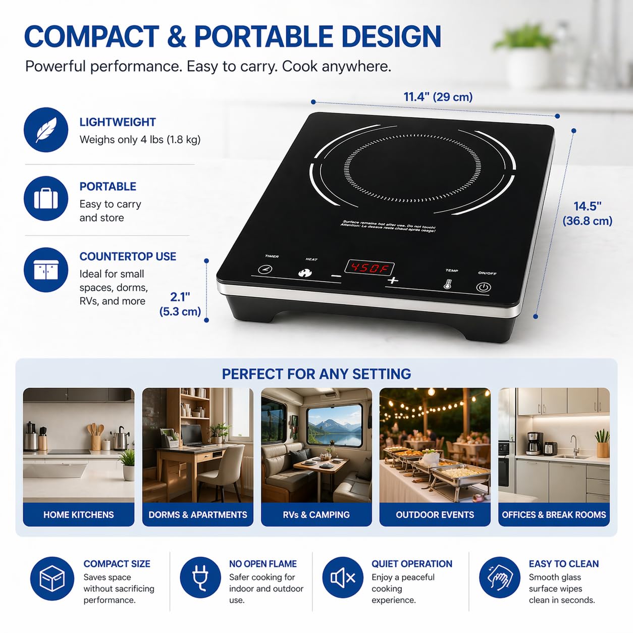 Eurodib C1823 Countertop Induction Cooktop, Single Burner, 120v