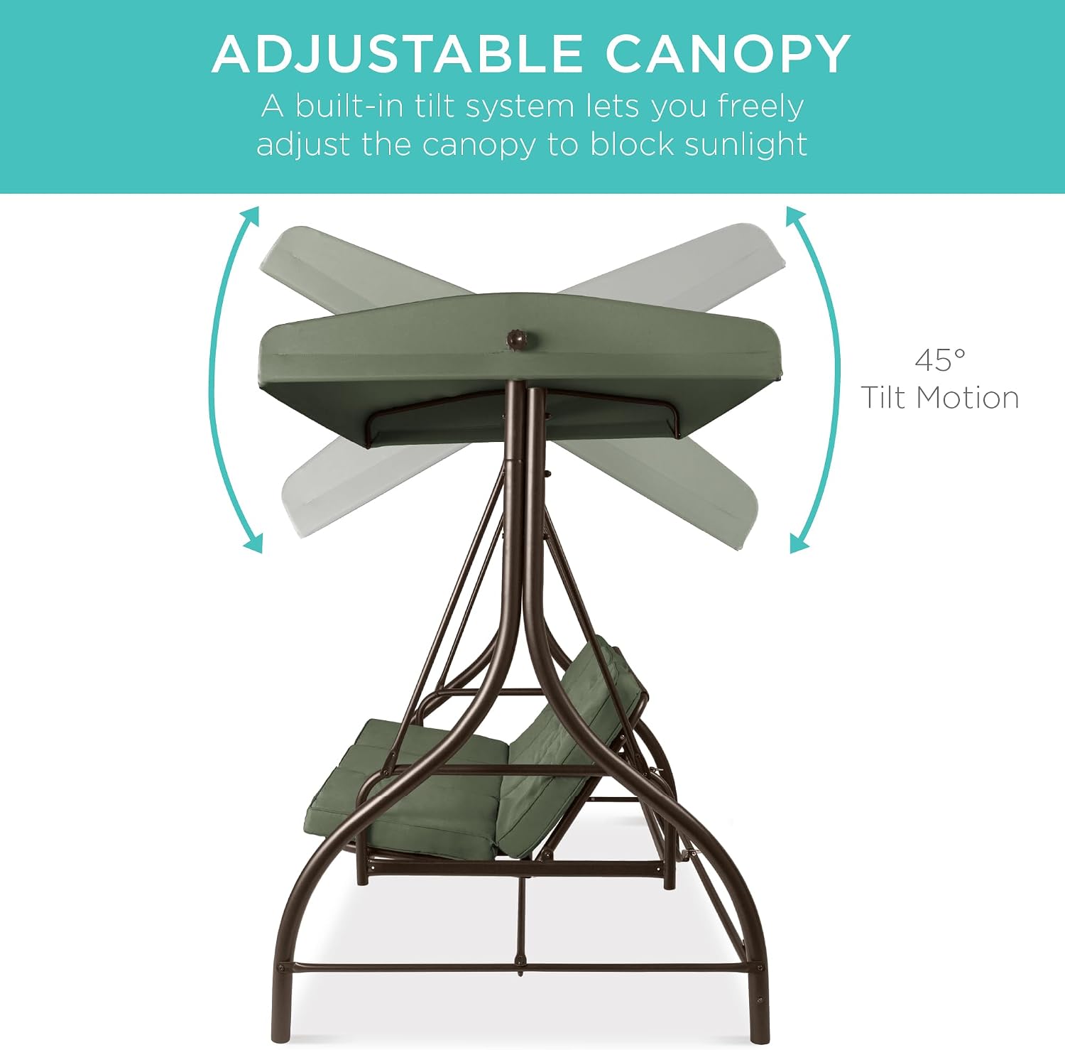 Best Choice Products 3-Seat Outdoor Large Converting Canopy Swing Glider, Patio Hammock Lounge Chair for Porch, Backyard w/Flatbed, Adjustable Shade, Removable Cushions - Midnight Green