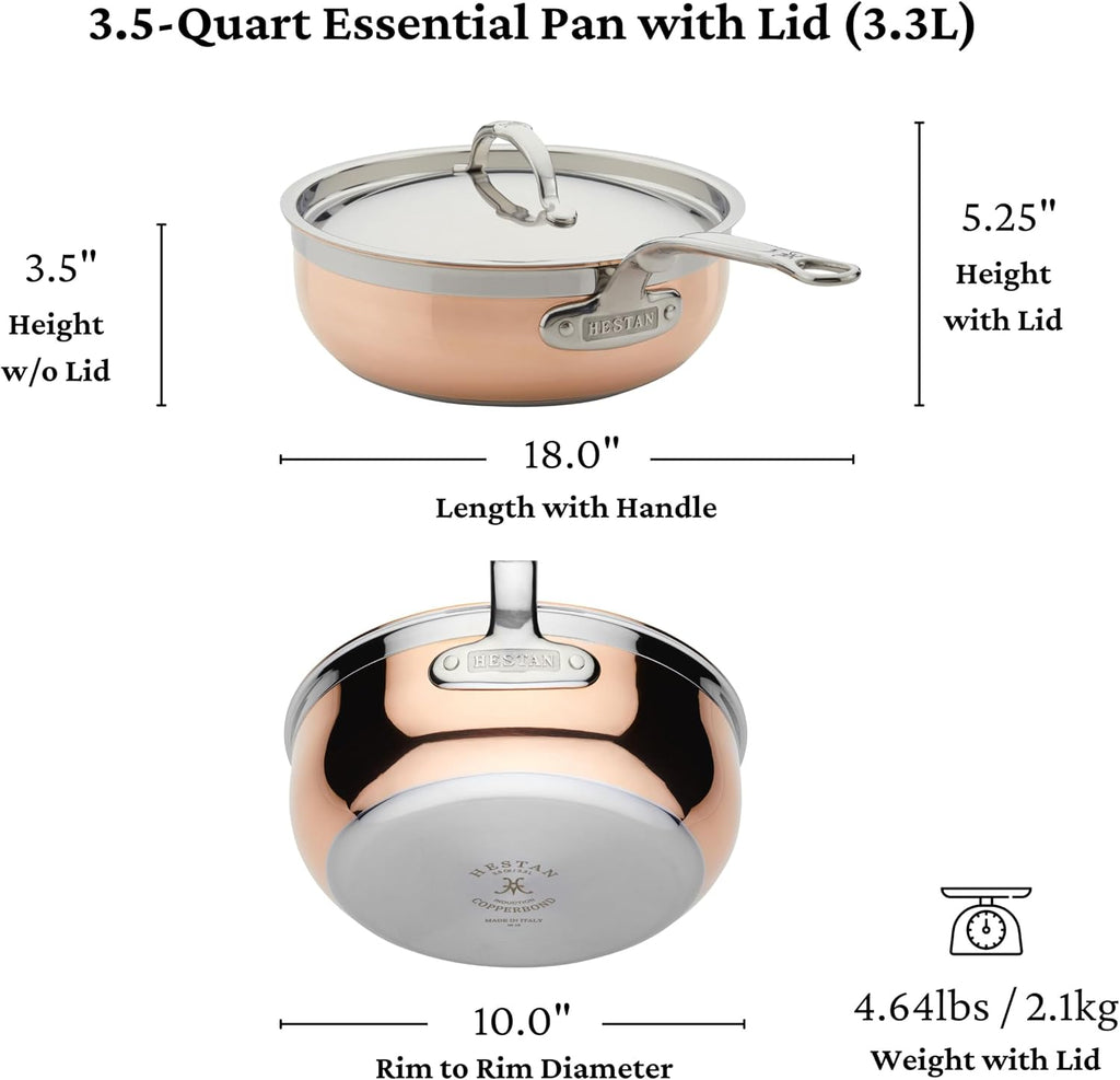 Hestan - CopperBond Collection - 100% Pure Copper Essential Pan, Induction Cooktop Compatible, 3.5 Quart