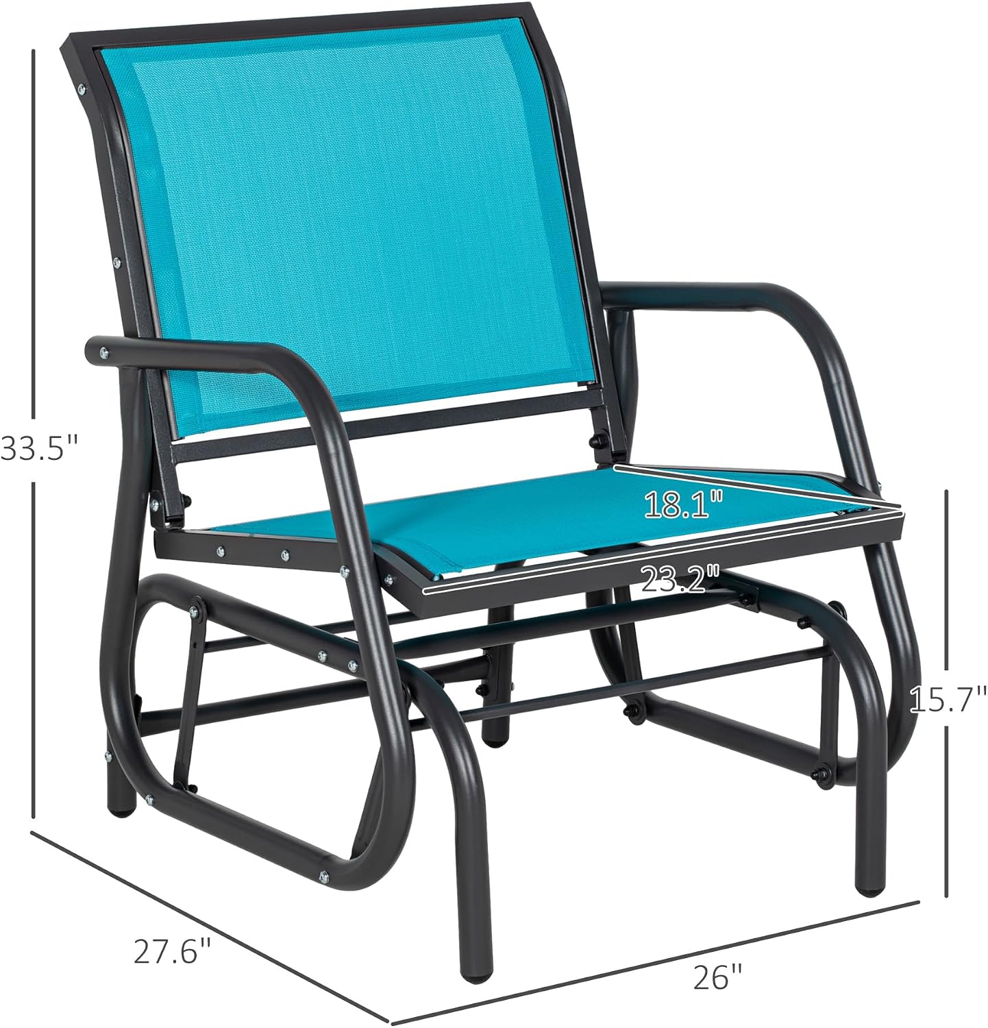 Outsunny Porch Glider Set of 2, Metal Frame Swing Glider Chair with Breathable Mesh Fabric, Curved Armrests and Steel Frame for Garden, Poolside, Backyard, Balcony, Blue