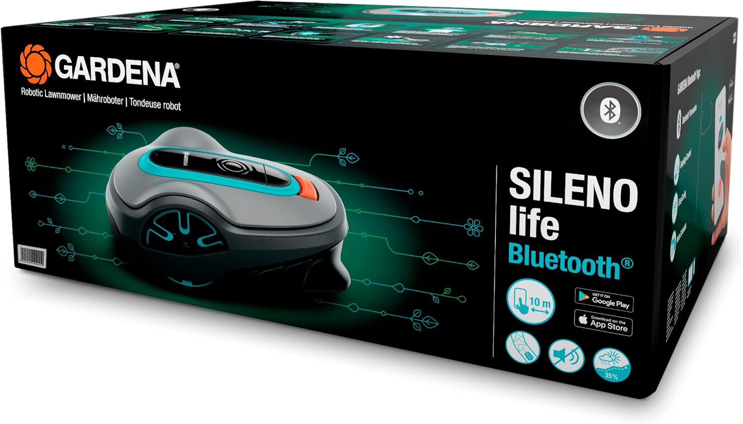 GARDENA 15101-20 SILENO Life - Automatic Robotic Lawn Mower, with Bluetooth app and Boundary Wire, one of The quietest in its Class, for lawns up to 8100 Sq Ft, Made in Europe, Grey
