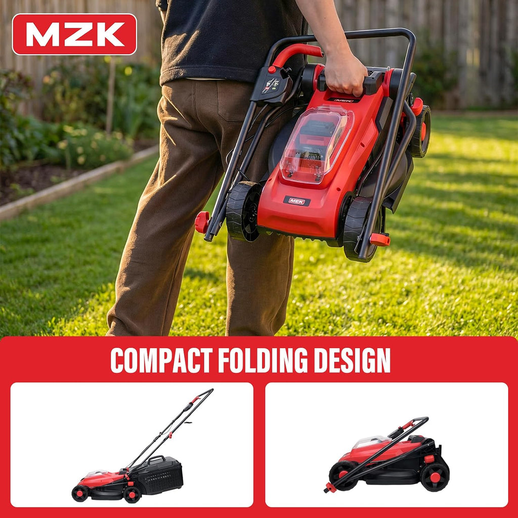 MZK 20V 13' Electric Lawn Mower, Brushless Cordless Lawn Mower with 4-Position Height Adjustment, Walk-Behind Push Mowers with 8 Gallon Grass Bag, 2 x 4.0Ah Batteries & Charger Included