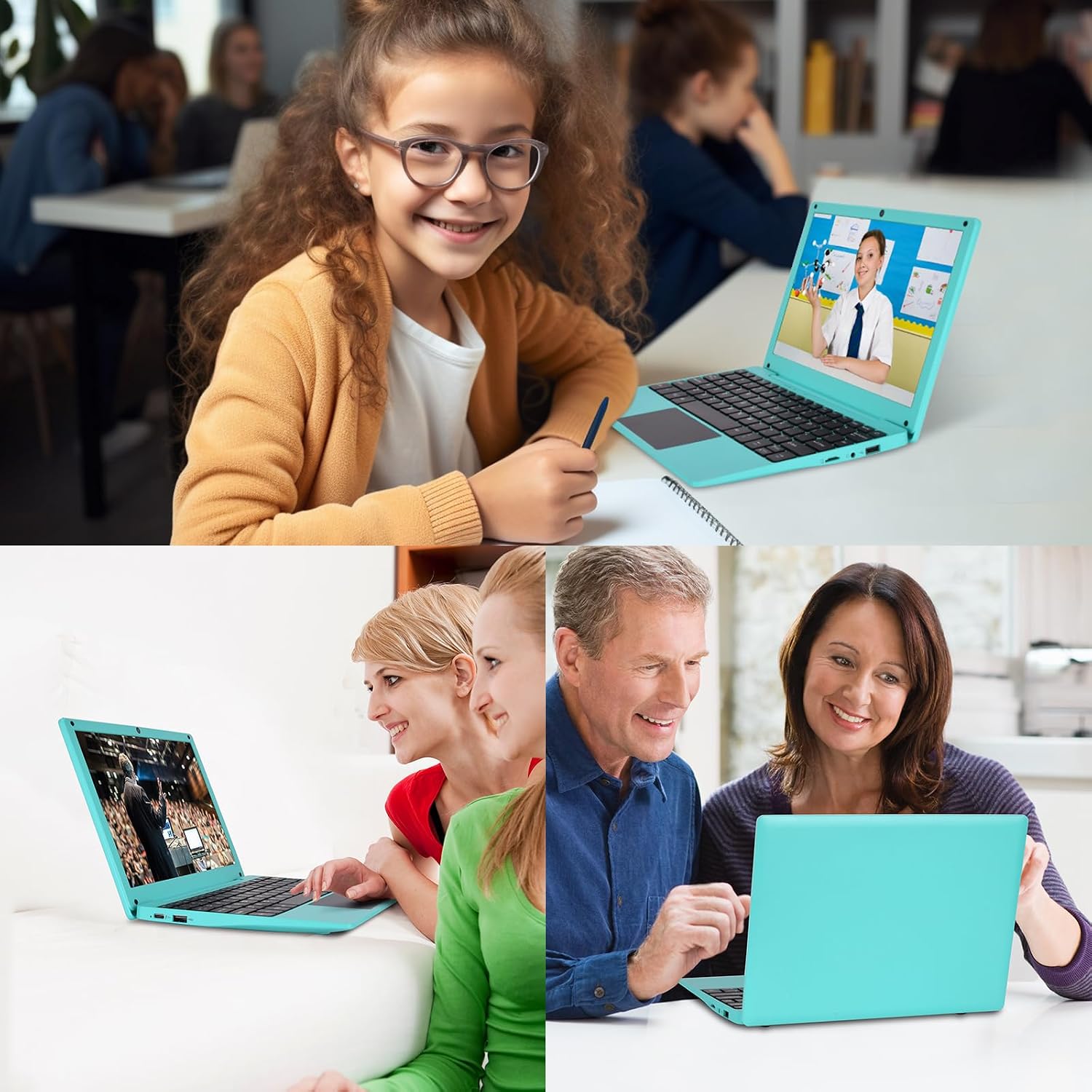 10.1Inch Laptop,Quad-Core Processor with Android 12.0 OS,2GB RAM,64GB EMMC,Built-in Camera,WiFi,USB Interface,Tpye-C Charging for Learning and Entertainment (Blue 2GB+64GB)