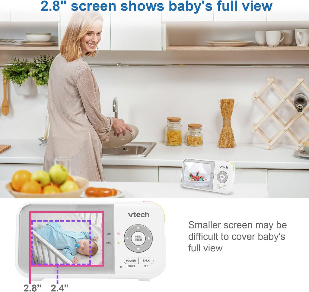 VTech VM923-2 Baby Monitor, 2.8'Screen, 1000ft Range, Pan-Tilt-Zoom, Night Vision, 2-Way Audio, Temperature Sensor, Lullabies, Secured Transmission No WiFi