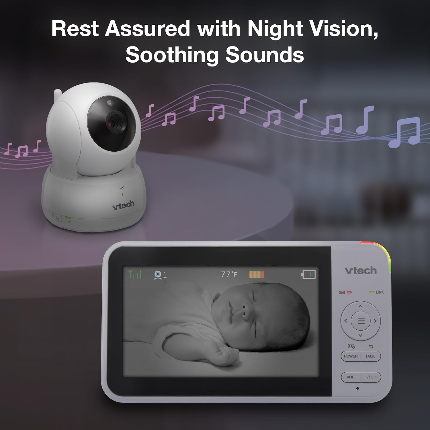 VTech VM924-2 5' Pan Tilt Zoom Video Baby Monitor with 2 Cameras – No WiFi, 17Hr Battery, 1000ft Range, Night Vision, Lullabies & Temperature Sensor – Ideal for New Parents & Twins