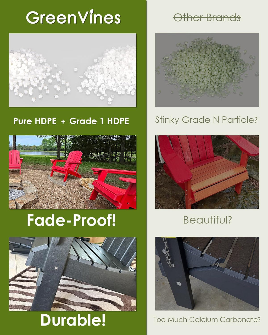 GREENVINES Porch Swing | 51'' | HDPE Plastic | for Outdoor Patio | All Weather | Waterproof Bench Swings | w/ 4 Stainless Steel Chains | Black