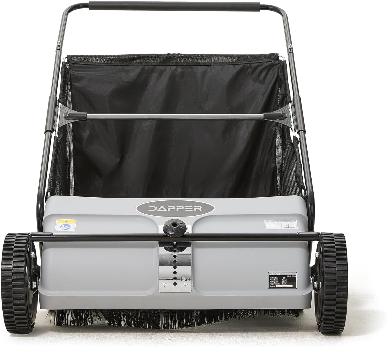 Dapper Supply 26-Inch Push Lawn Sweeper, Grass, Lawn and Leaf Cleanup Collector with Large 7 cu. ft. Hopper Bag, and Dual Spinning Brushes, Grey