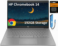 HP Chromebook 14 Laptop (14' HD, Intel 4-Core Celeron N4120, 4GB RAM, 192GB Storage(64GB+128GB SD Card)) for Home & Student, Light Weight & 14-Hr Battery Life, Webcam, Wi-Fi, IST HUB, Chrome OS, Grey