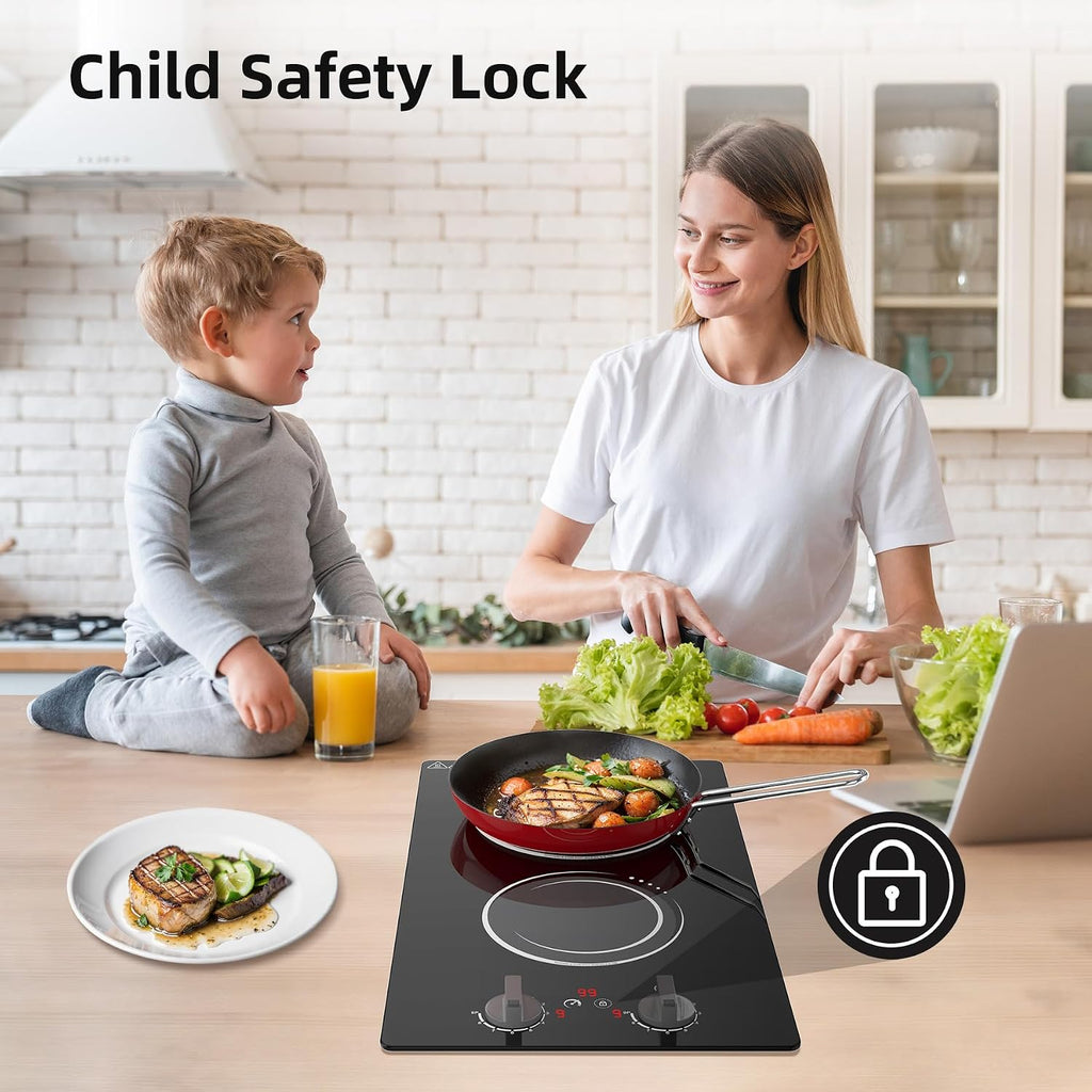 VBGK Double Induction Cooktop,110V 2300W 2 burner induction cooktop,2 burner Hot Plate Electric burner with LCD Touch Screen 9 Levels Settings Child Safety Lock & Timer