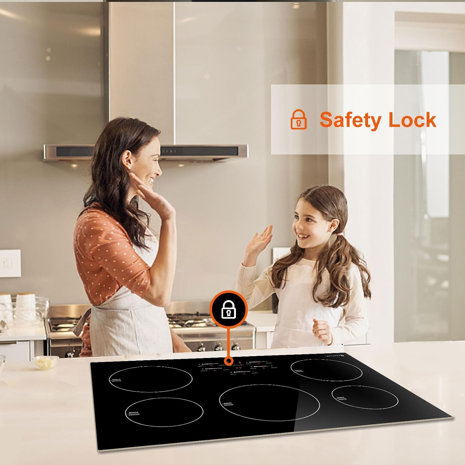 30 Inch 10600W Induction Cooktop,AMZCHEF 9 Levels Electric Cooktop with 5 BOOST Burners, Bulid-in Induction Stove Control by Slide Touchscreen, Safety Lock, Independent Timer, No Plug, 240V