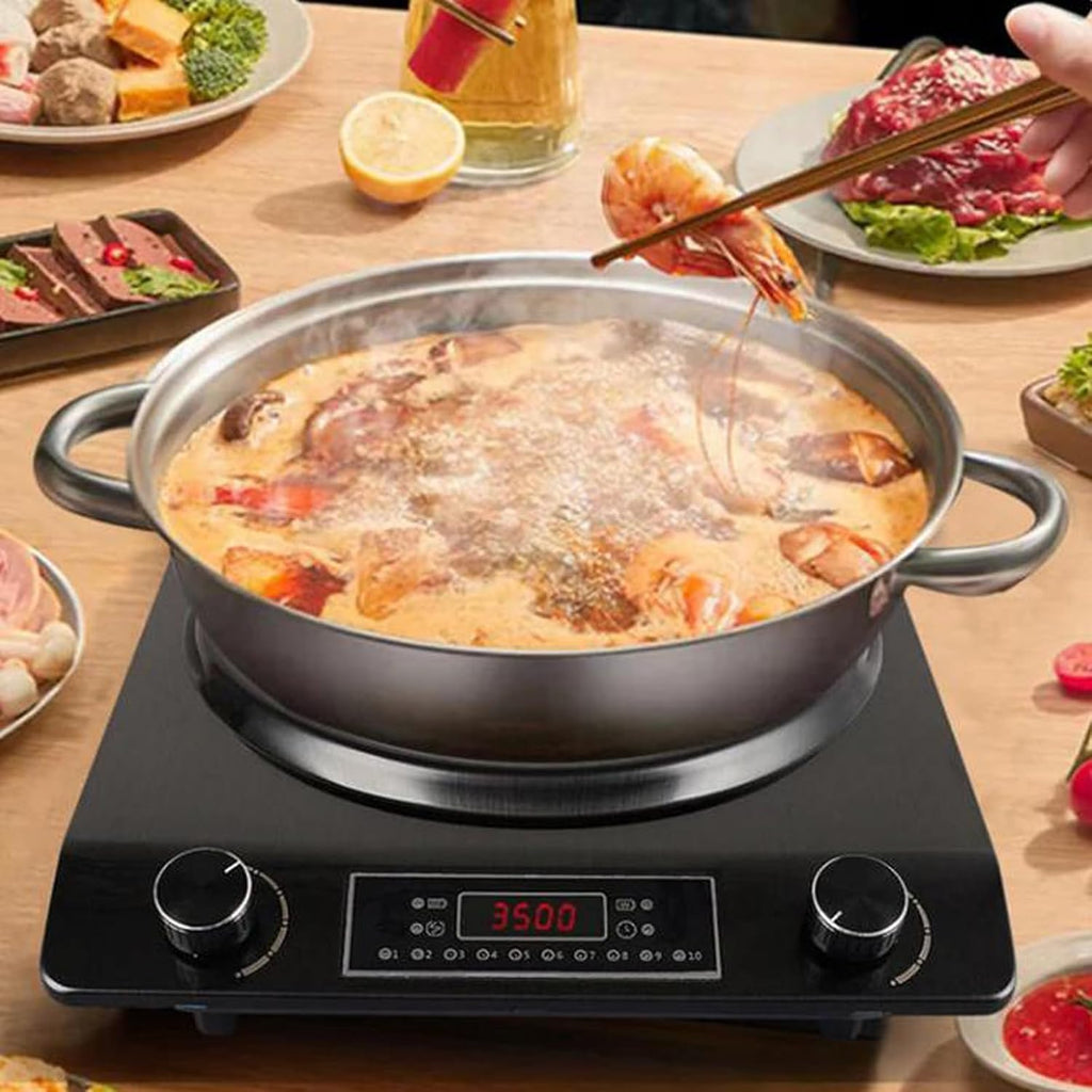 3500-Watt Induction Hob, 10 Temperature Settings, Newbeew Portable Multifunctional Commercial Induction Cooktop, with LCD Display & Touch/Knob Control, Innovative Concave Design (Black)