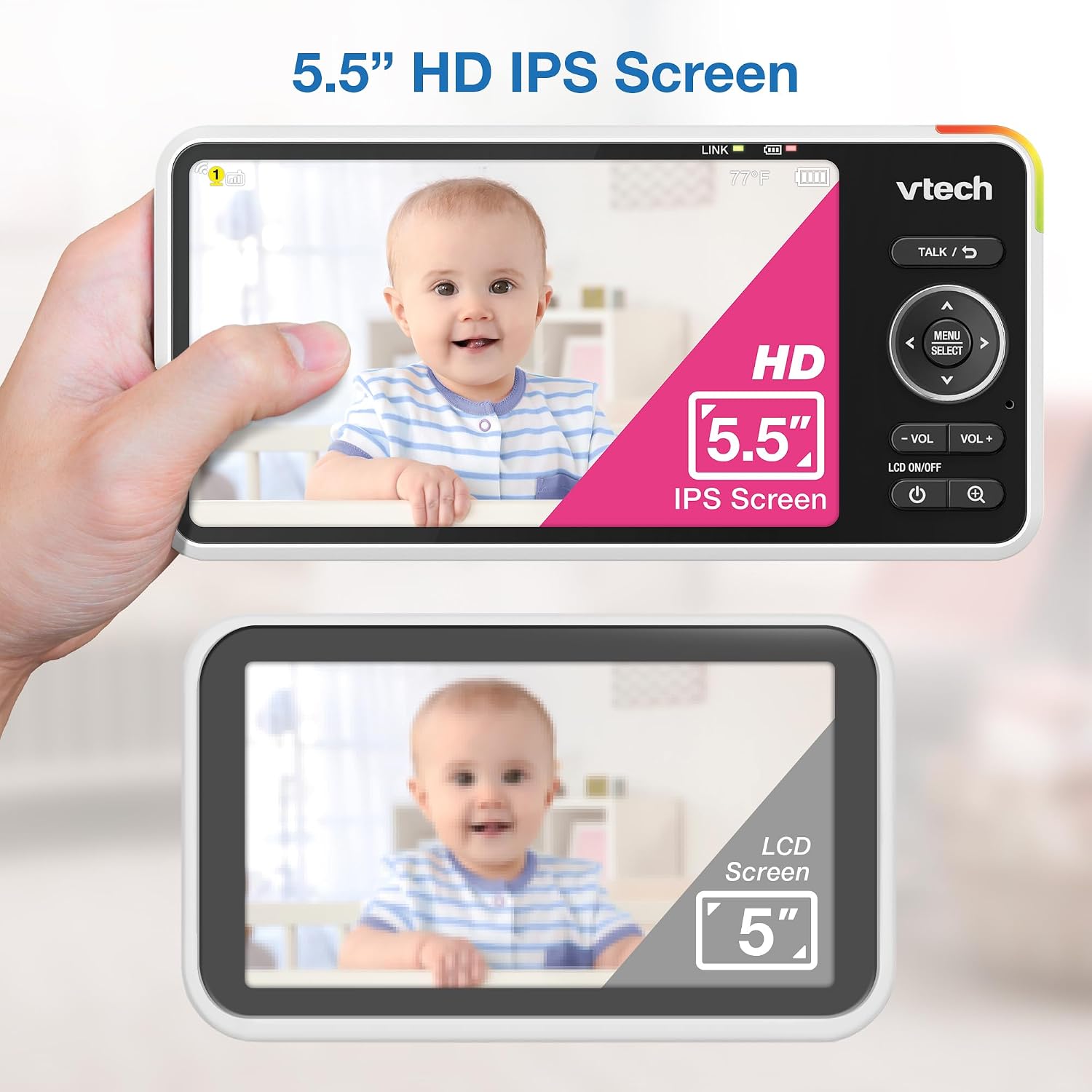 VTech Smart HD Plus WiFi Baby Monitor – 2K Camera, 5.5' HD IPS Screen, 24X Pan Tilt Zoom, Multi-Color Night Light, Free App
