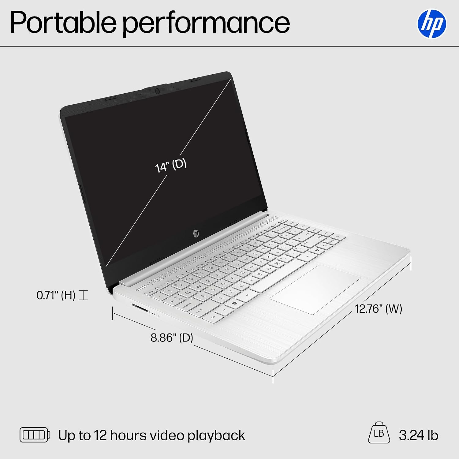 HP 14 inch Laptop, HD Touchscreen Display, Intel Celeron N4500, 4 GB RAM, 64 GB eMMC, Intel UHD Graphics, Windows 11 Home in S Mode, Natural Silver, 14-dq3550nr