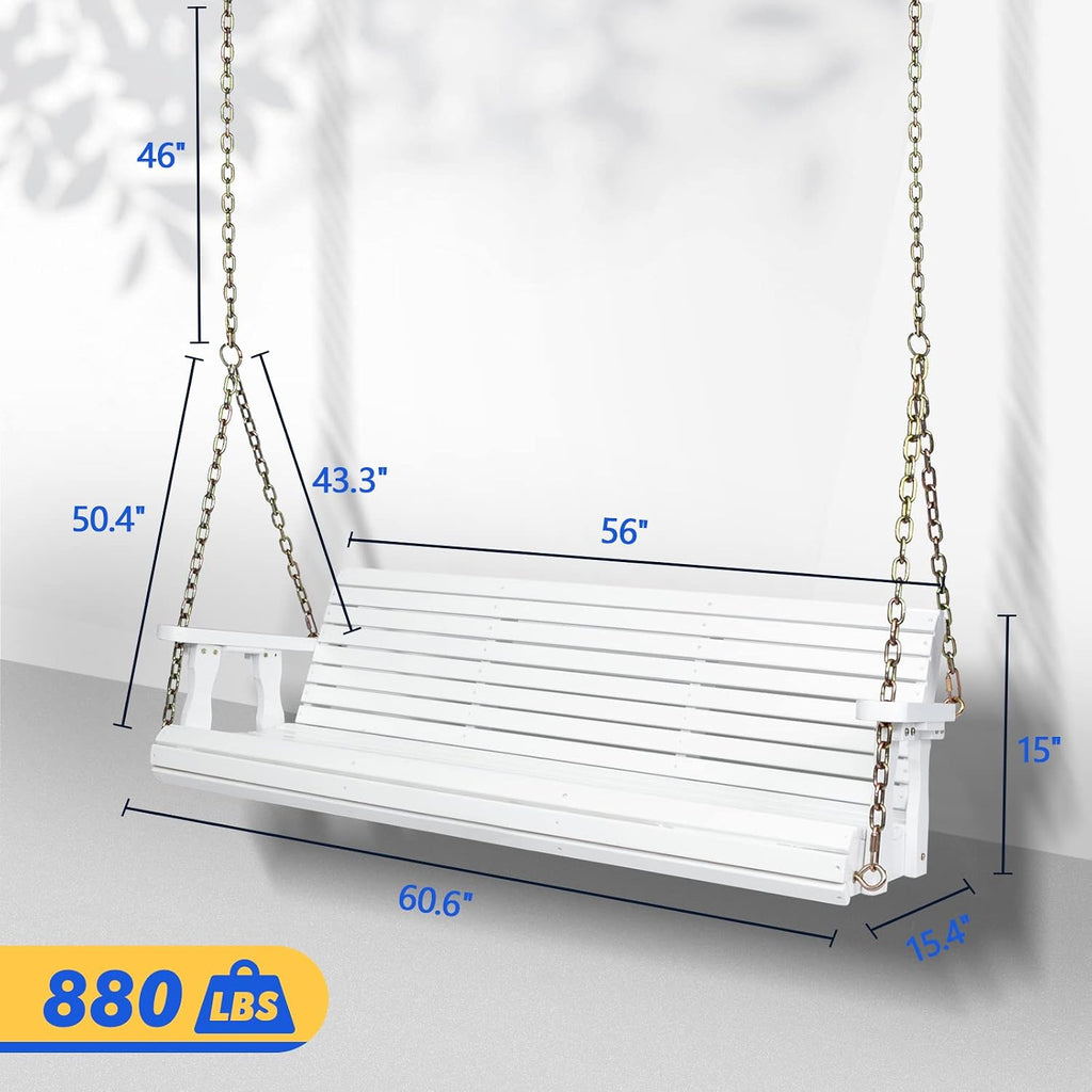 VINGLI 5 FT Outdoor Porch Swing with Frame, Heavy Duty 880 LBS Patio Hanging Swing with Stand for Backyard & Garden, White
