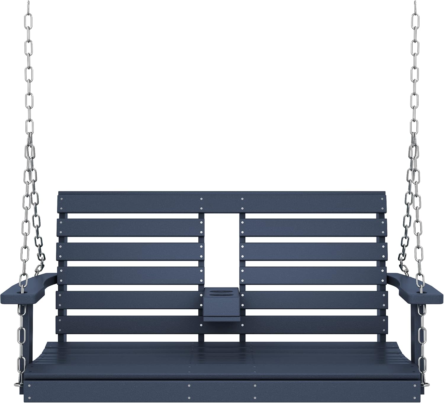 KINGYES Outdoor Hanging Porch Swing, 2 Seat Patio Swing Chair with Cup Holders, Waterproof Swing Chair Bench for Courtyard & Garden, 660LBS Weight Capacity, Blue
