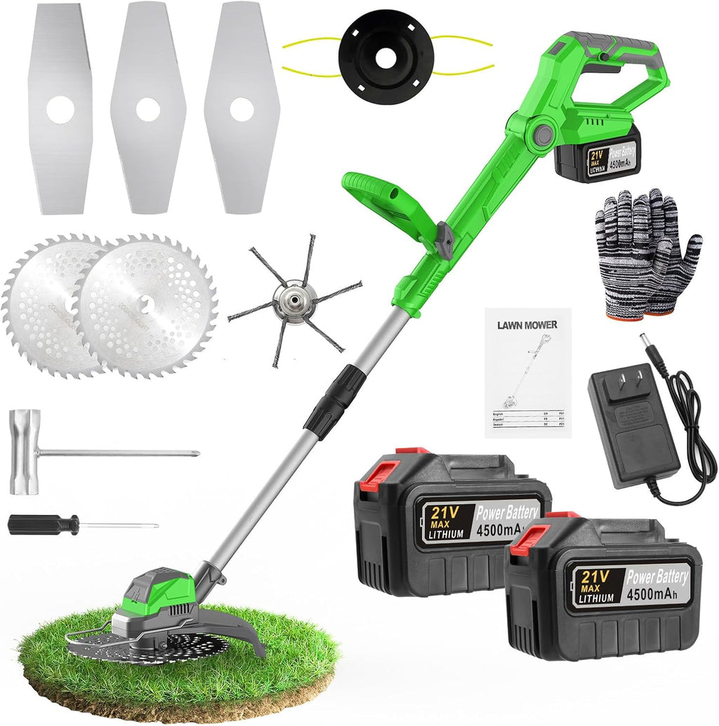 21V Electric Weed Wacker Cordless Weed Wacker with 2 x 4.5Ah Batteries, 960W Brushless Motor Weed Eater, 4-in-1 Multifunctional Grass Trimmer Lawn Tool Cordless Cutter Mower, Garden Gifts