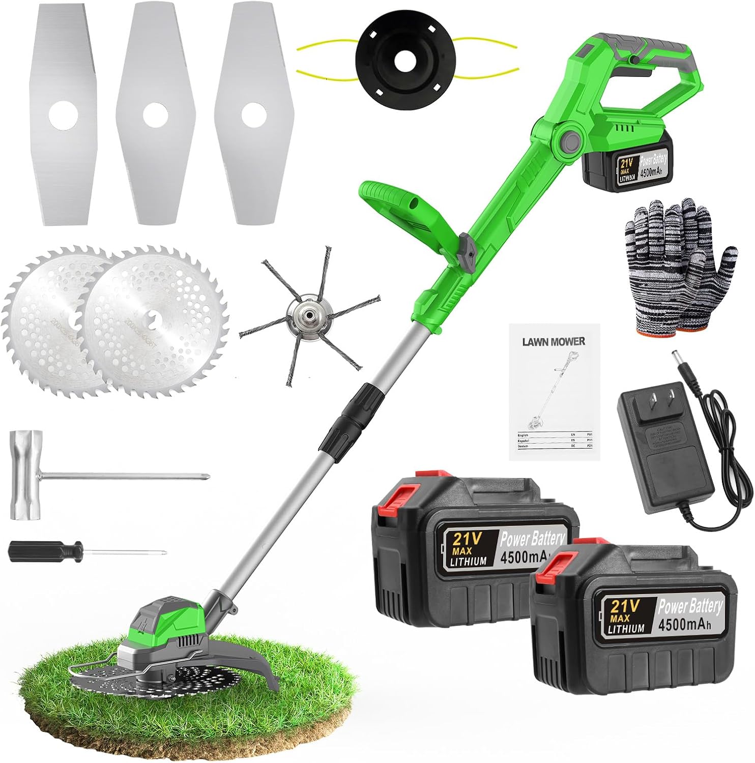 21V Electric Weed Wacker Cordless Weed Wacker with 2 x 4.5Ah Batteries, 960W Brushless Motor Weed Eater, 4-in-1 Multifunctional Grass Trimmer Lawn Tool Cordless Cutter Mower, Garden Gifts