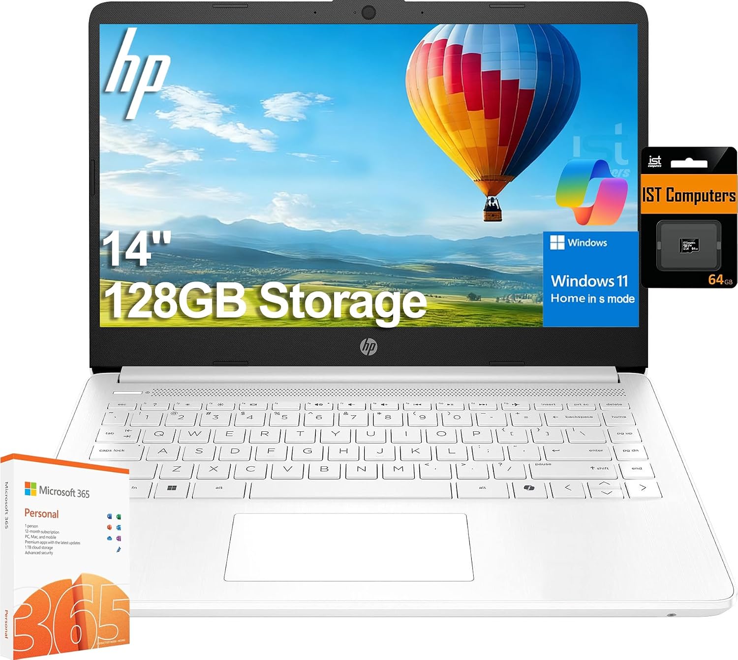HP 14' Ultra-Light Laptop for Student & Home (1-Year Office 365, Intel Celeron N4500, 4GB RAM, 128GB Storage (64GB + 64GB SD)) 12-Hr Long Battery Life, Webcam, Wi-Fi 6, Fast Charge, Win 11 Home in S