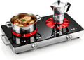 2 Burner Electric Cooktop - 24 Inch(22.2'x 13.1') Portable Electric Stove Top 110V, 2000W Countertop Two Burner Stove, Child Lock, Timer, Touch and Knob Control, 110V Plug in