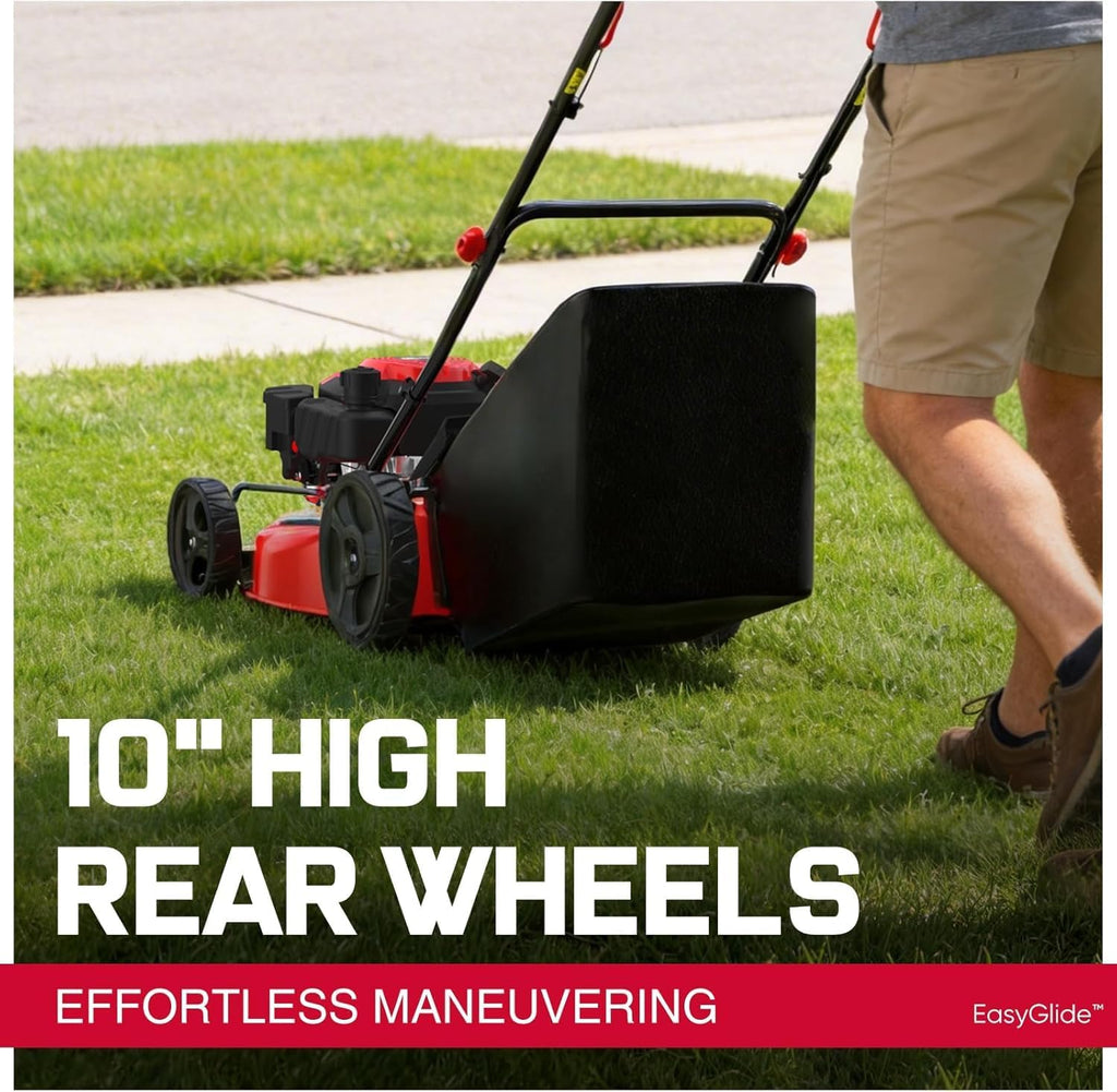 PowerSmart EasyGlide Gas Push Lawn Mower 21-inch 144cc 4-Stroke Engine with Easy Adjustable Cutting Height, High Wheels, 2-in-1 with Mulching, Rear Bagger