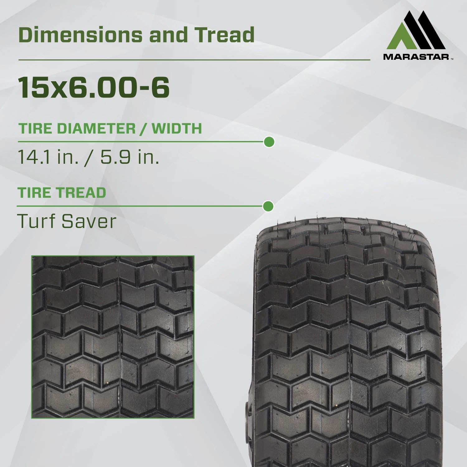 MARASTAR 31426-2PK 15x6.00-6 Tire and Wheel Assembly, Flat-Free Flex Tire, Replacement Riding Lawn Mower Front Tires, 2 pack