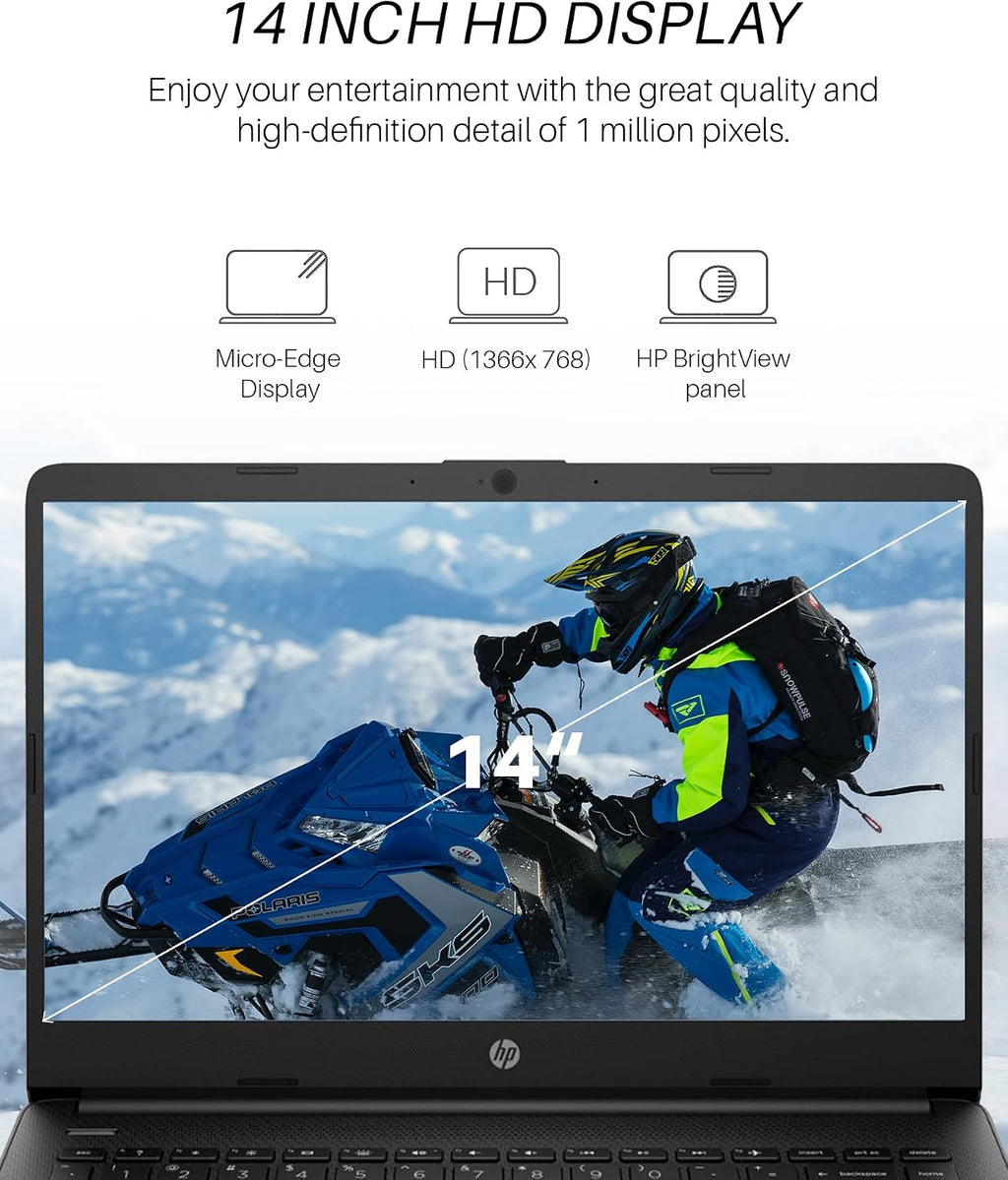 HP 14 inch Laptop Student Business, Intel Celeron CPU, 16GB RAM, 384GB Storage(128GB eMMC+256GB MSD), 1 Year Office 365, Intel UHD Graphics, Portable and Lightweight, Windows 11 Pro, W/Mouse
