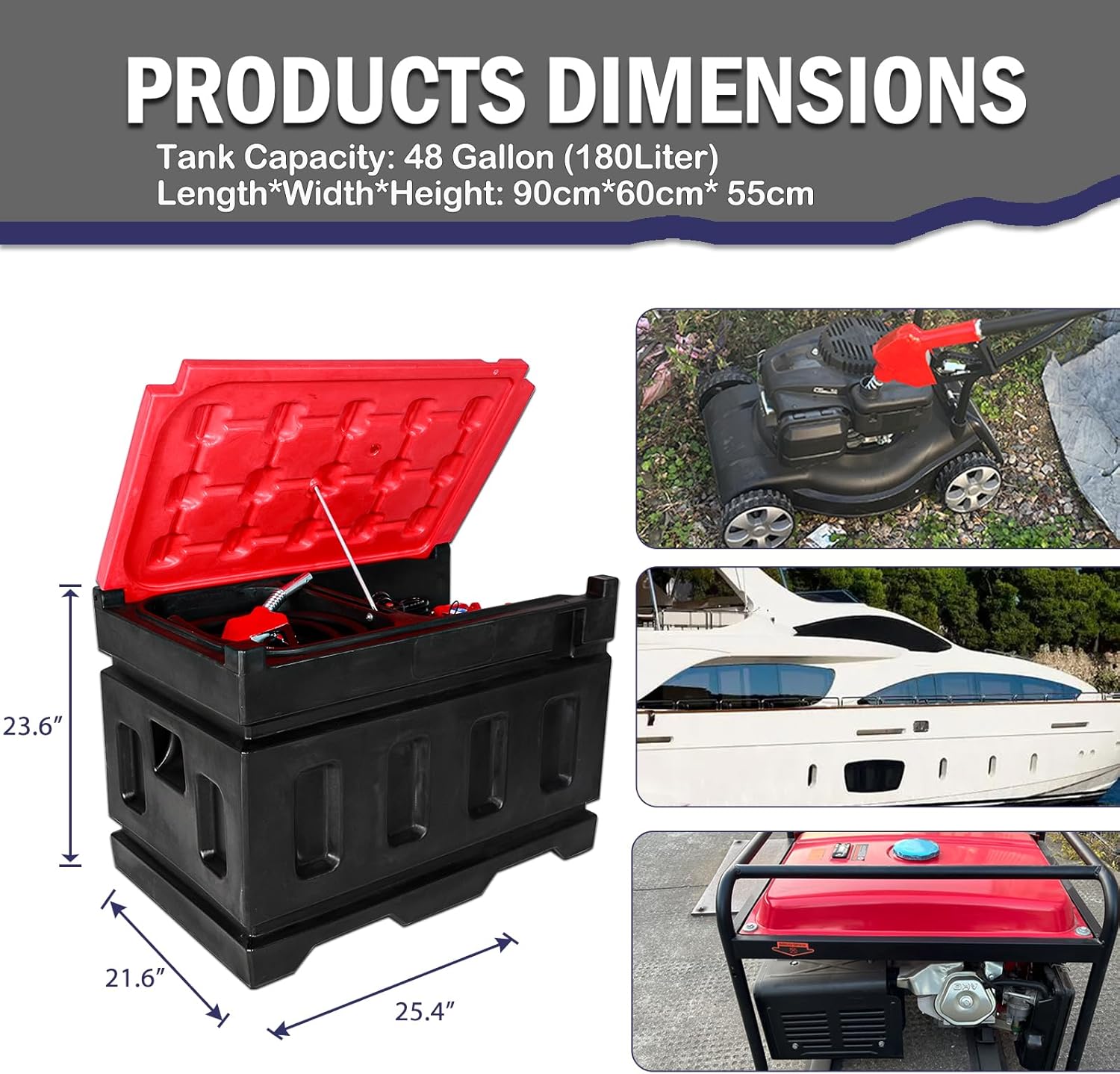Portable Diesel Tank, 48 Gallon Capacity & 12 GPM Flow Rate, Portable Fuel Tank with 12V Electric Transfer Pump and 13.1ft Rubber Hose, PE Diesel Transfer Tank for Easy Fuel Transportation Black
