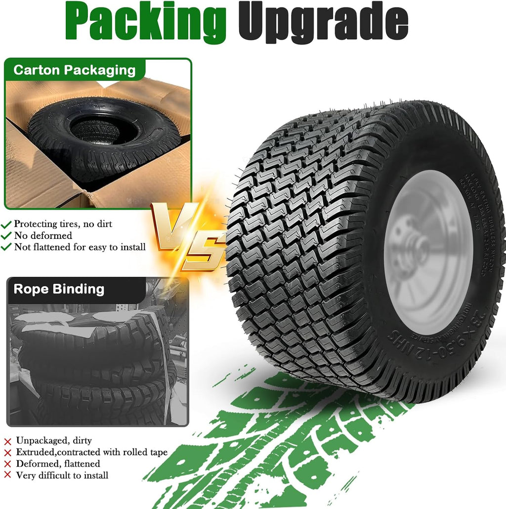 TRIPOWER 23x9.50-12 Lawn Mower Tires - 23x9.5x12 Turf Tires for Lawn Garden Trailer Mower and Tractor, 4PR Tubeless, 1380lbs Capacity, Set of 2