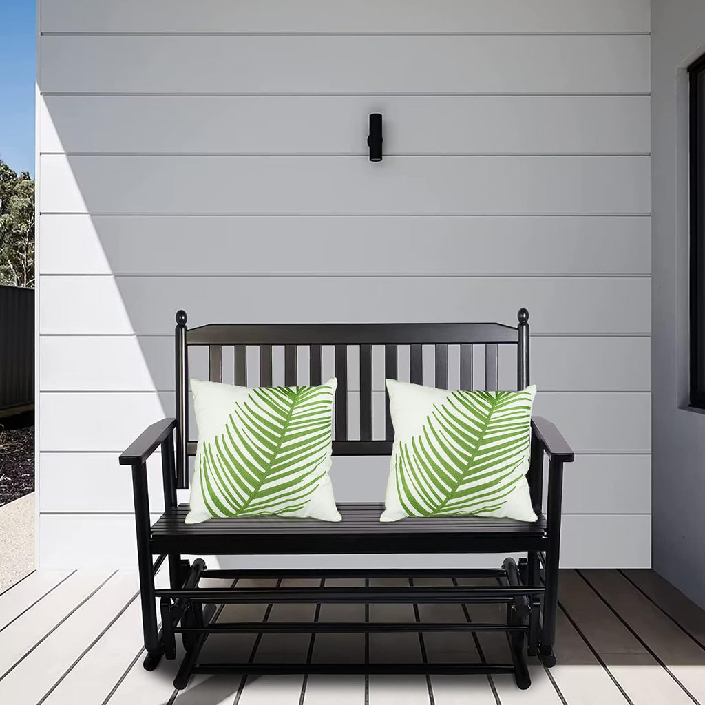 LUCKYERMORE Patio Glider Bench for Outside, Porch Swing Chair Outdoor Rocking Bench, 400 LBS Capacity, Wooden 2-Person Glider for Backyard, Poolside, Garden, Black