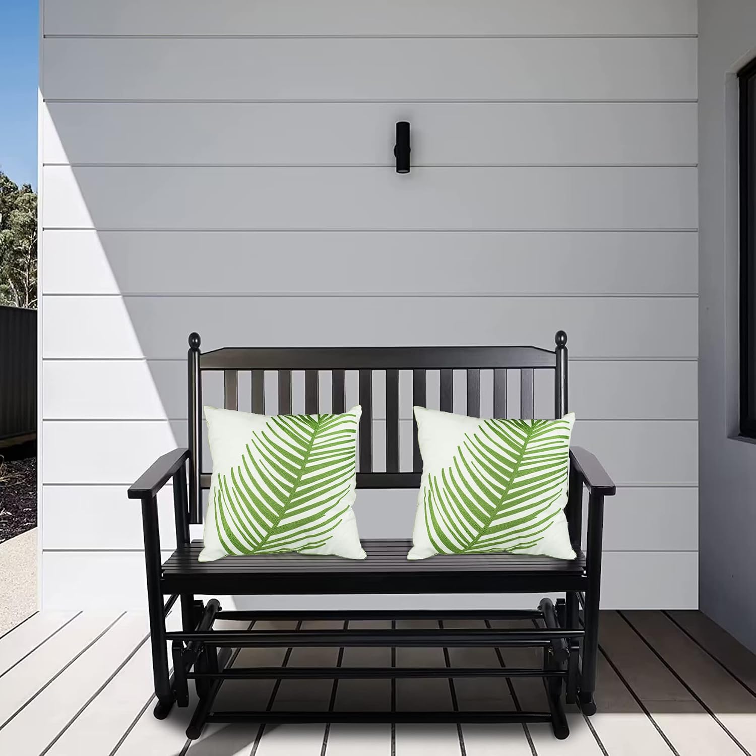 LUCKYERMORE Patio Glider Bench for Outside, Porch Swing Chair Outdoor Rocking Bench, 400 LBS Capacity, Wooden 2-Person Glider for Backyard, Poolside, Garden, Black