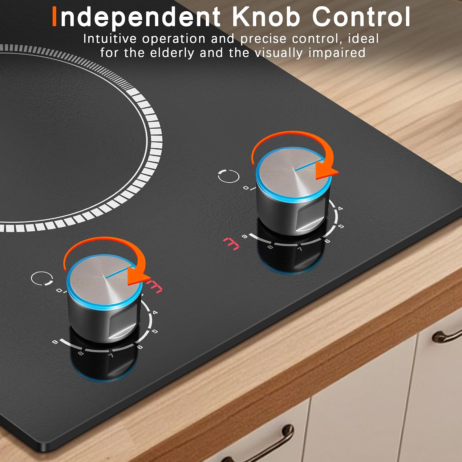 2 Burner Electric Cooktop 120V, 12 Inch Stove Top Burner 2000W, Double Burner Electric Stove with Knob Control, 9-Level Heat, Overheat Protection, High-Temp Alarm, 120V UL Plug