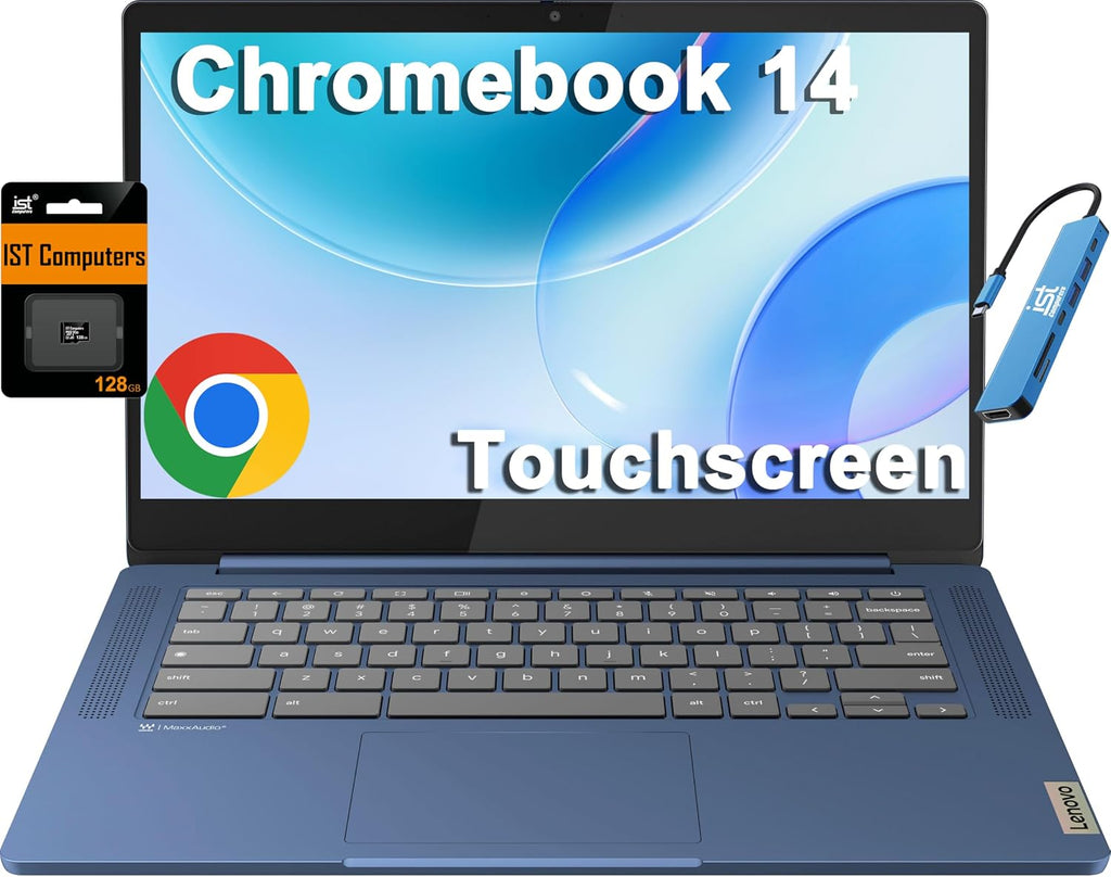 Lenovo Chromebook 14 Laptop (14' FHD Touchscreen, 8-Core 2.0GHz Processor, 4GB RAM, 192GB (64GB eMMC + 128GB SD Card)), IST HUB, Anti-Glare, Webcam, 13-Hr Long Battery Life, Chrome OS w/Google AI